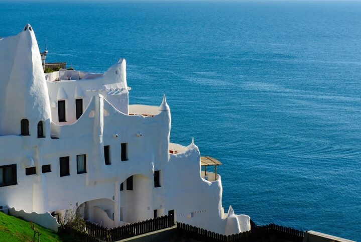 A view of the Casapueblo resort located in Punta Ballena, Uruguay and built by the famous uruguayan artist Carlos Paez Vilaró.