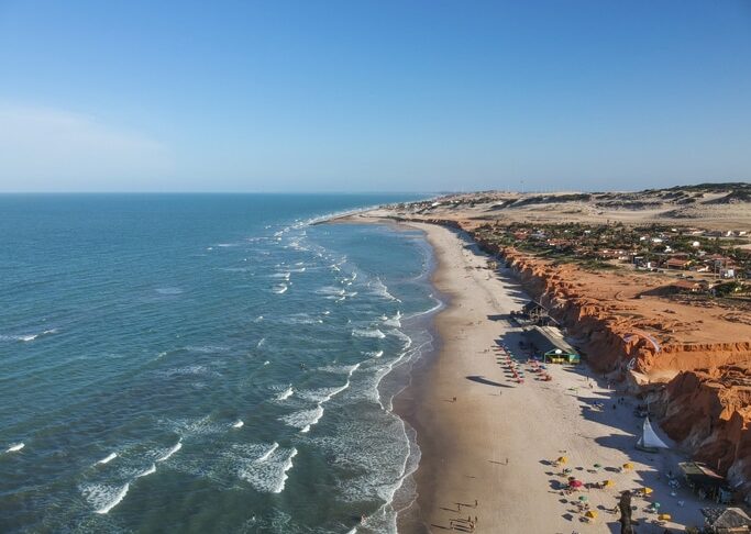 Aerial view of Canoa Quebrada beach city, famous place in Ceara State, Northeast Brazil