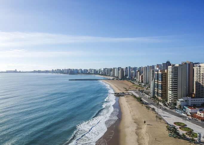 Praia de Iracema Beach from above, Fortaleza, Ceara State, Brazil.