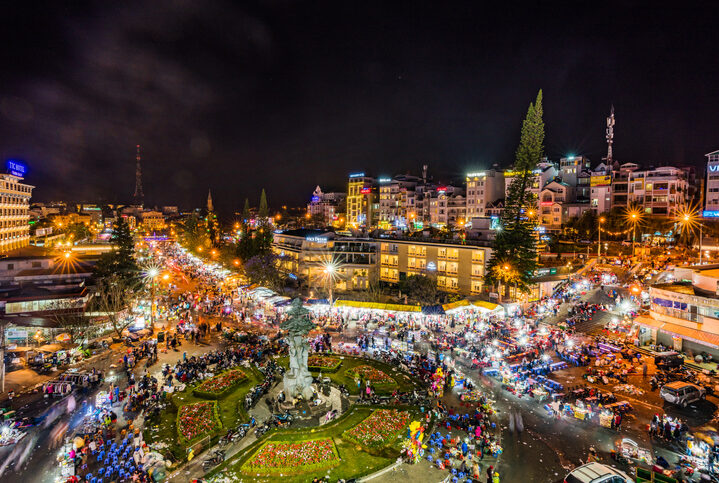 da lat city night view , dalat skyline , dalat city night lights dalat city market . city night